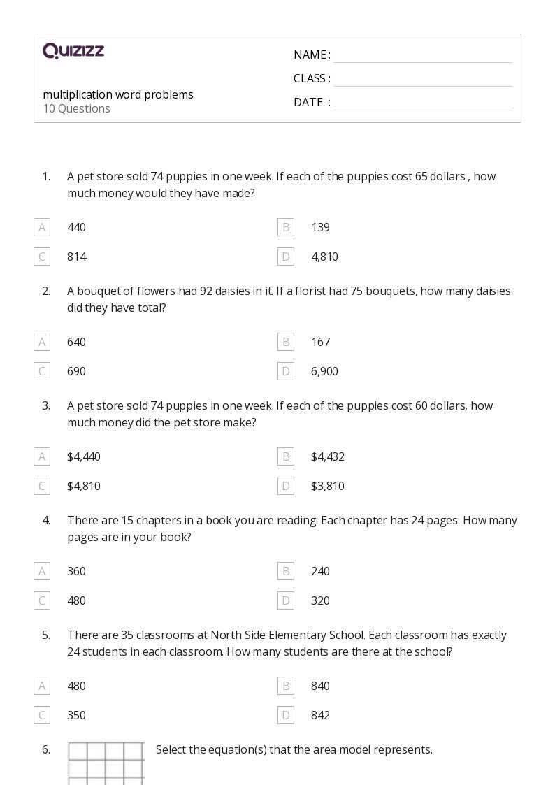 50+ Multiplication Word Problems worksheets for 4th Grade on Quizizz Free & Printable