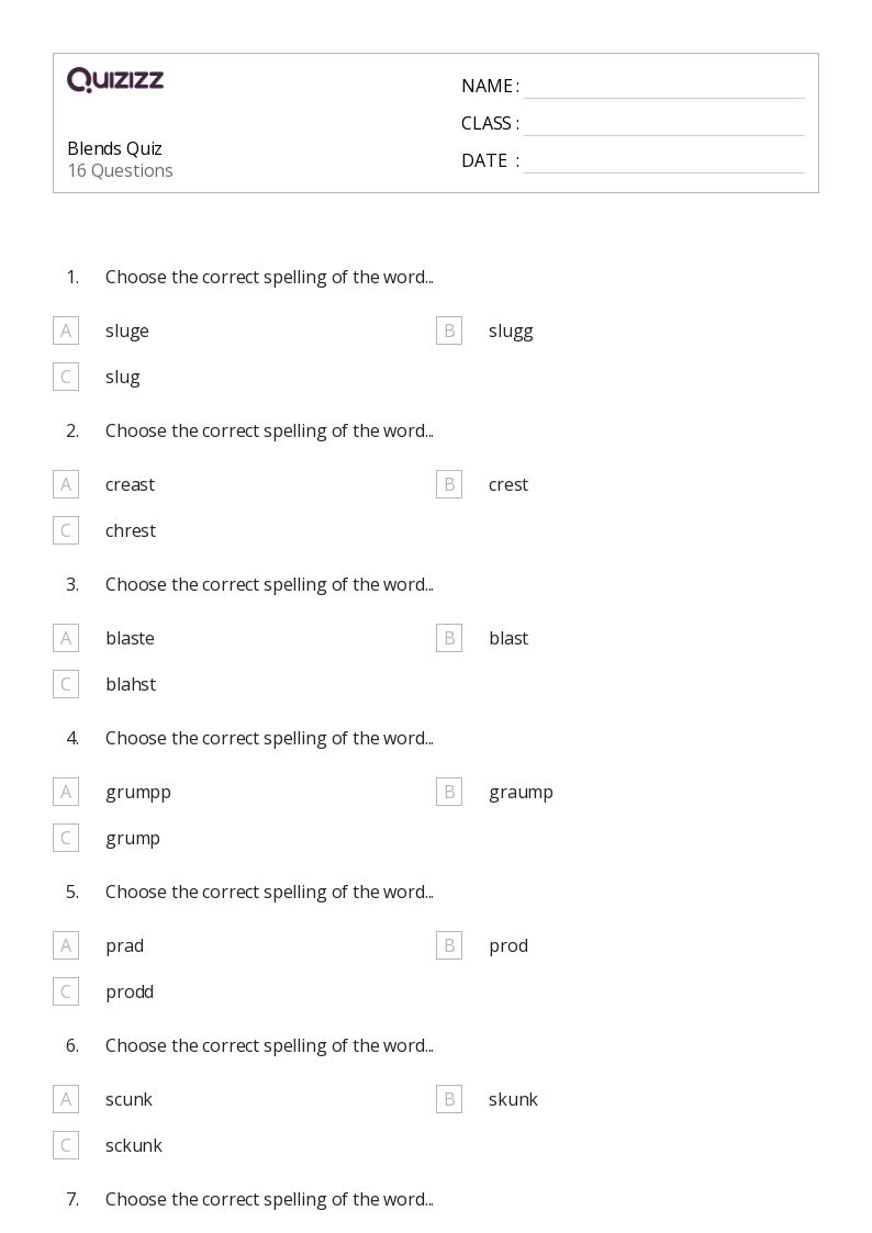 50+ Blends worksheets for 5th Grade on Quizizz Free & Printable