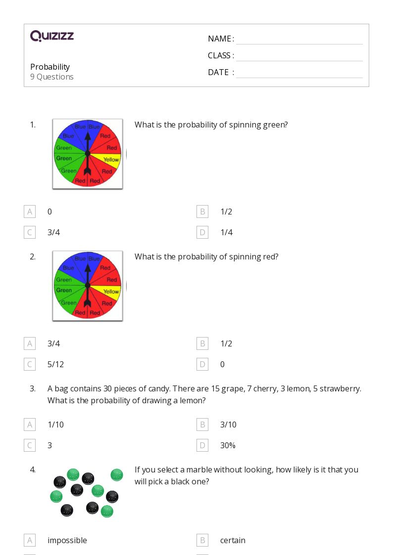 50+ Probability worksheets for 7th Year on Quizizz Free & Printable