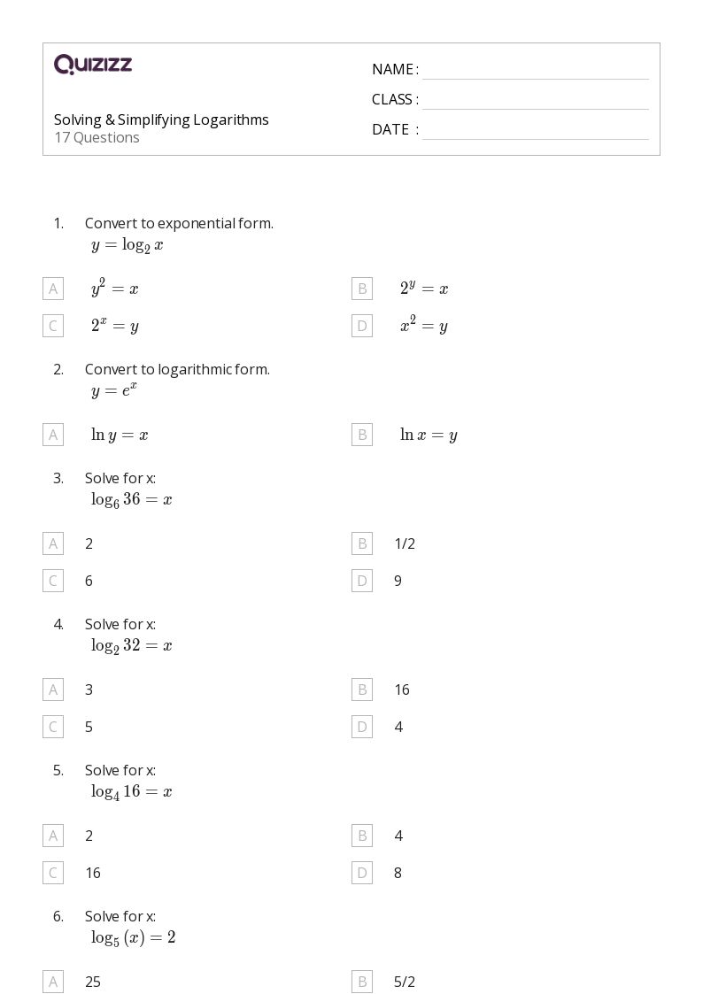 50+ Logarithms worksheets on Quizizz Free & Printable