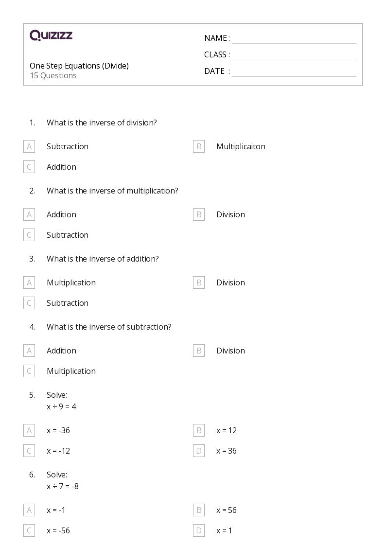 50+ One-Step Equations worksheets for 3rd Grade on Quizizz | Free
