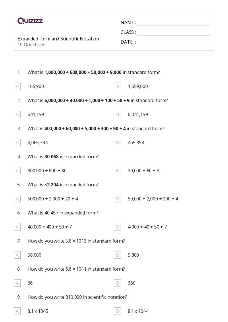 50+ Scientific Notation worksheets for 5th Grade on Quizizz Free & Printable