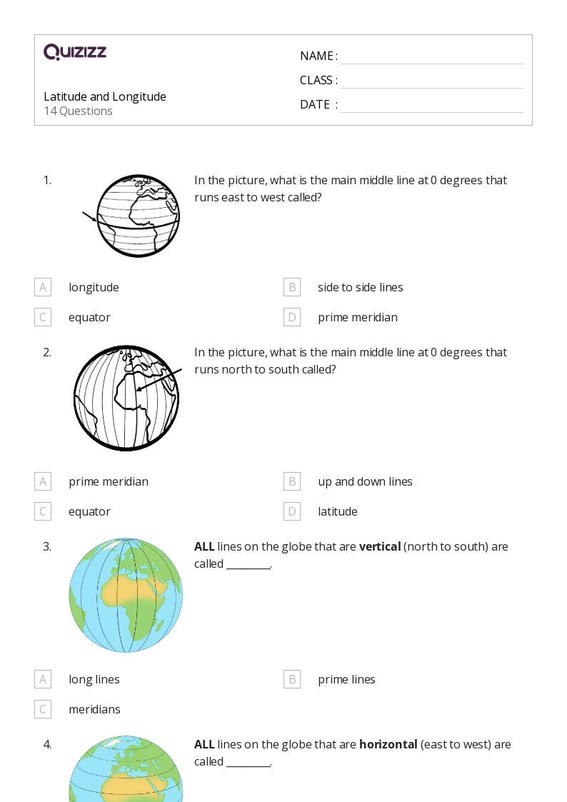 50+ latitude and longitude worksheets on Quizizz Free & Printable