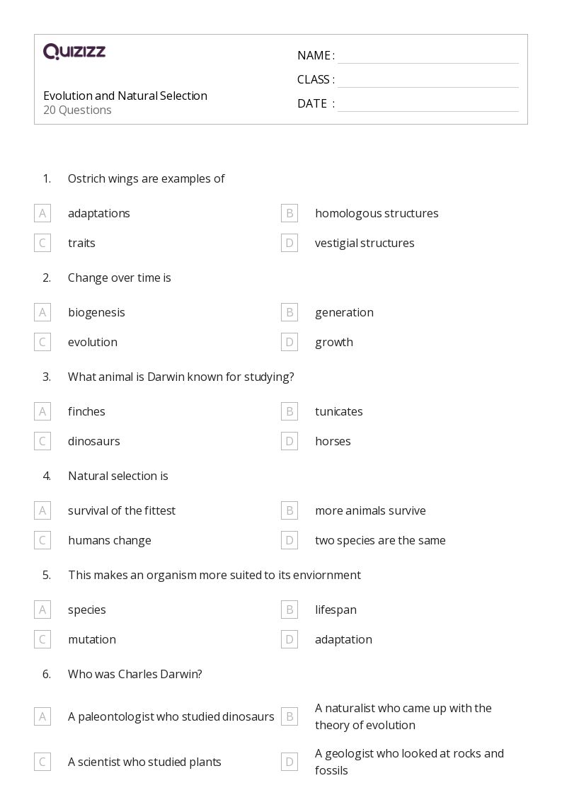 50+ Natural Selection and Adaptations worksheets for 8th Grade on Quizizz Free & Printable