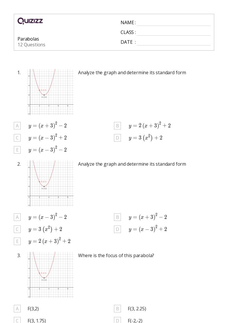 Printable graphing parabolas Worksheets | Quizizz