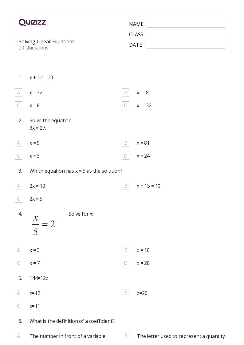 50+ Linear Equations worksheets for 4th Grade on Quizizz Free & Printable