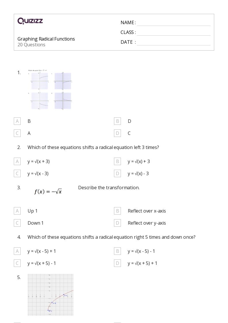 50+ ecuaciones y funciones radicales hojas de trabajo en Quizizz