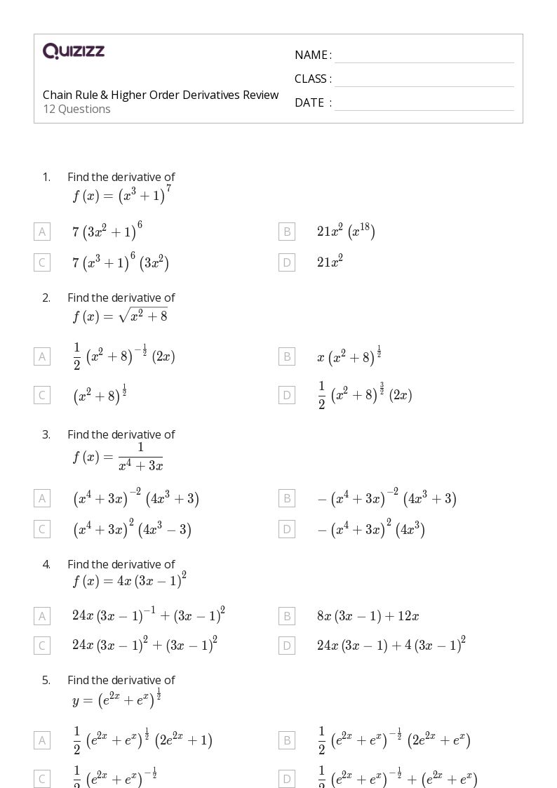 50+ chain rule worksheets on Quizizz Free & Printable