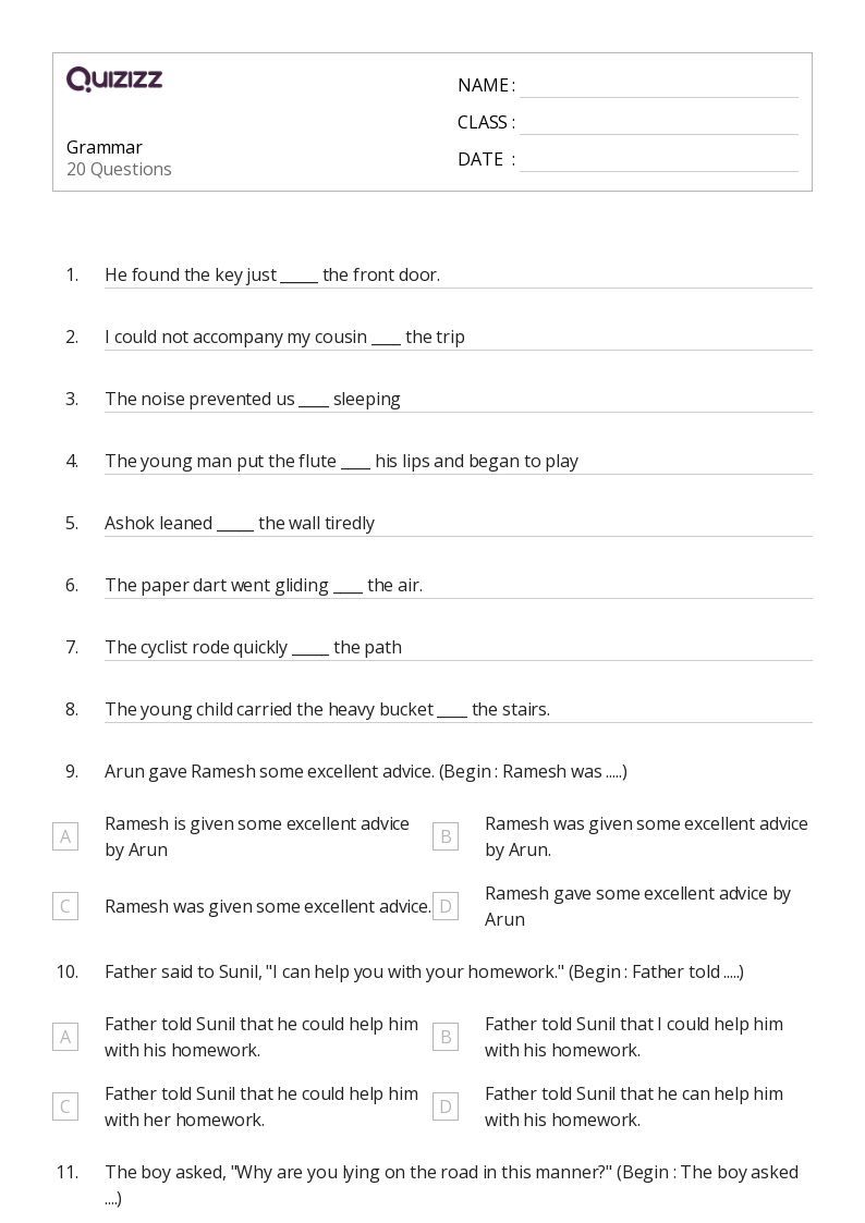 50+ Grammar worksheets for 10th Class on Quizizz Free & Printable