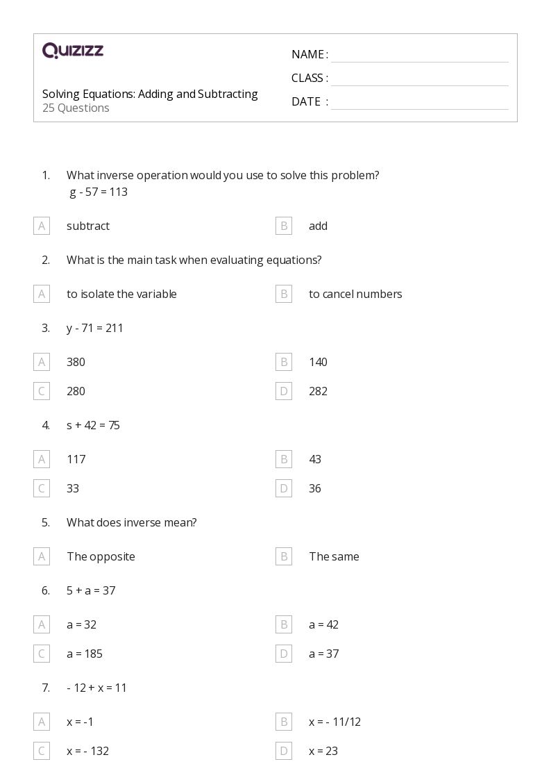 50+ Solving Equations worksheets for 5th Grade on Quizizz | Free