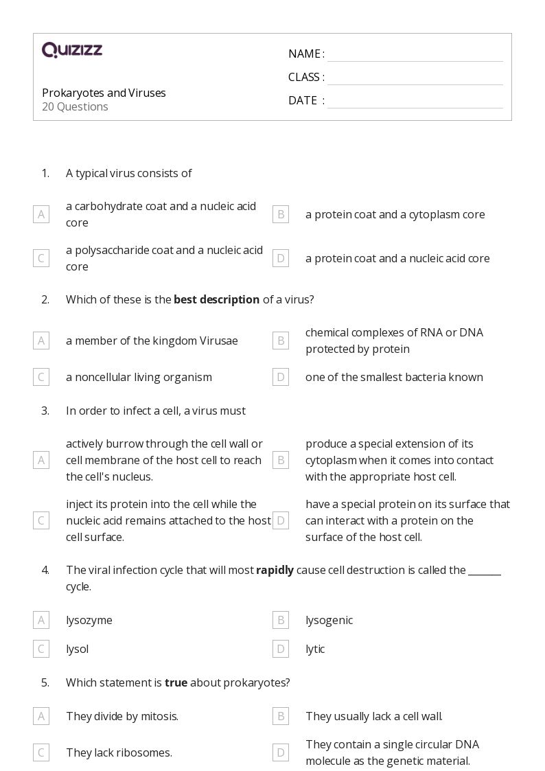 50+ viruses worksheets for 9th Grade on Quizizz Free & Printable