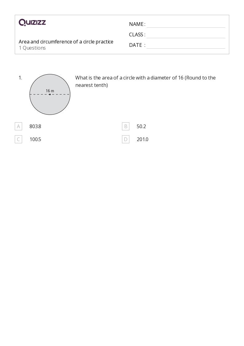 50+ Area and Circumference of a Circle worksheets for 8th Grade on Quizizz Free & Printable