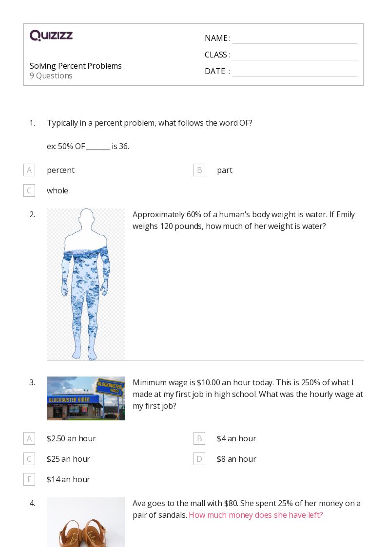 50+ Percent Problems worksheets for 7th Grade on Quizizz Free & Printable