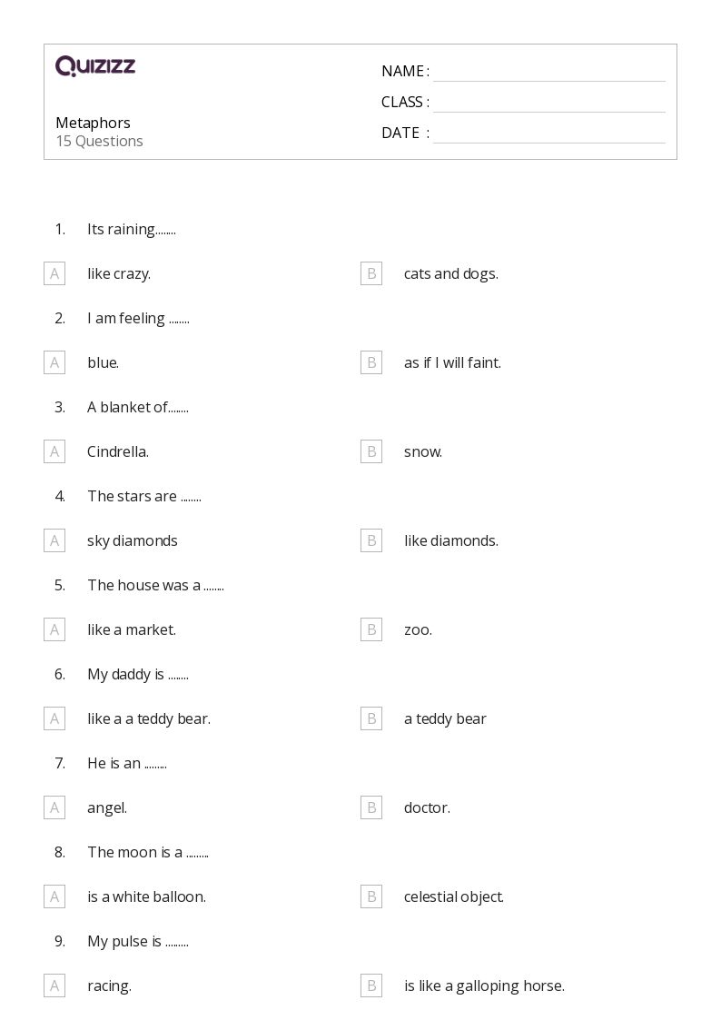 50+ Metaphors worksheets on Quizizz Free & Printable