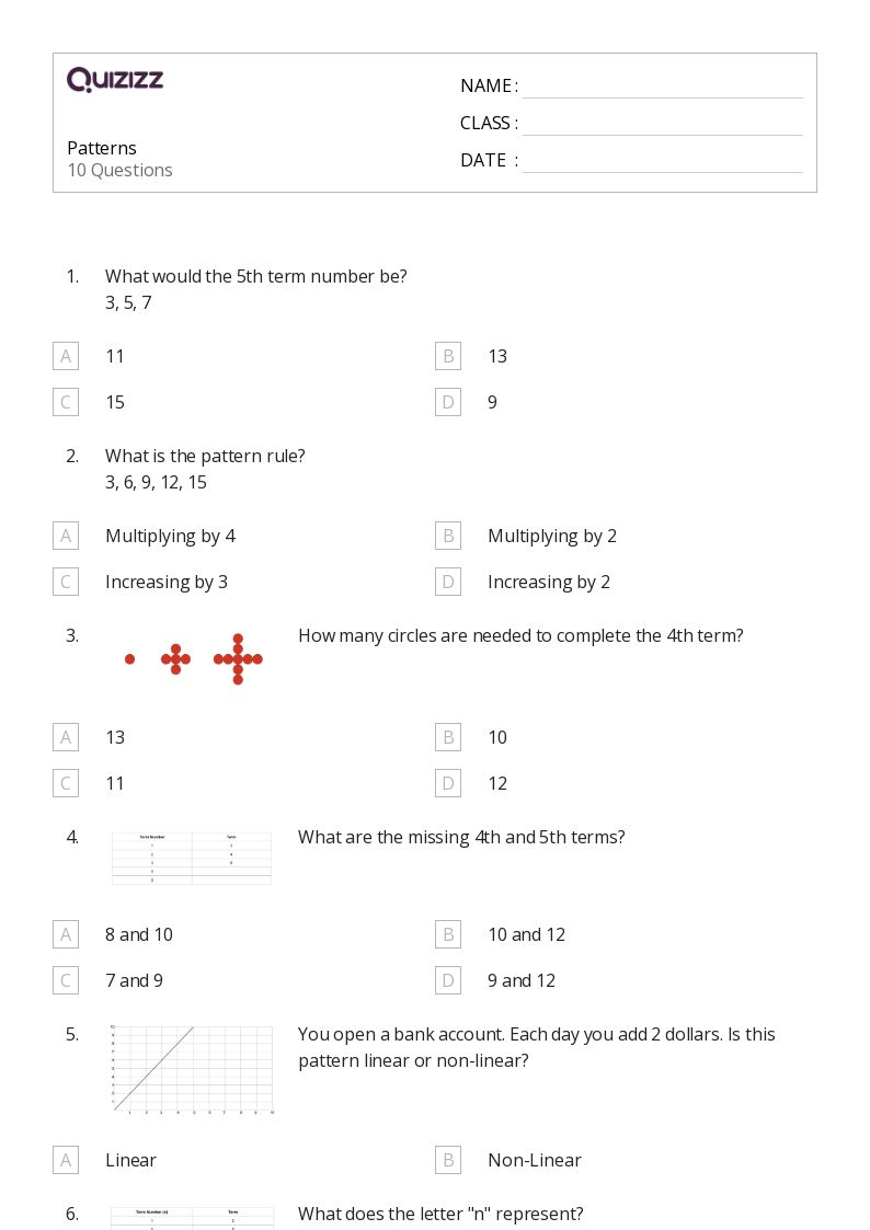 50+ Number Patterns worksheets for Grade 6 on Quizizz Free & Printable