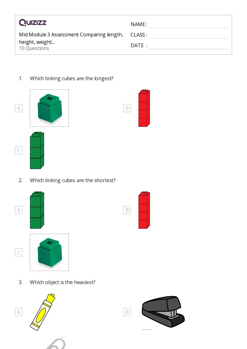 50+ Comparing Length worksheets for Kindergarten on Quizizz Free & Printable