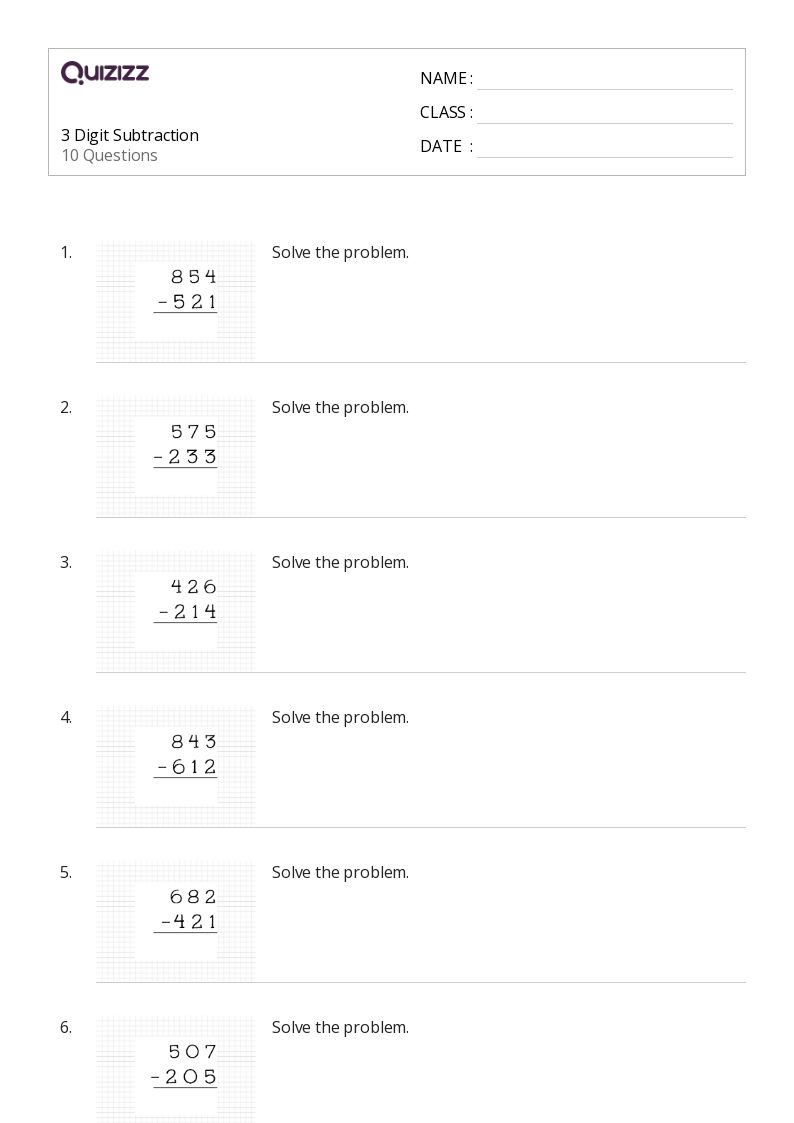 50+ Subtraction worksheets for 2nd Grade on Quizizz Free & Printable