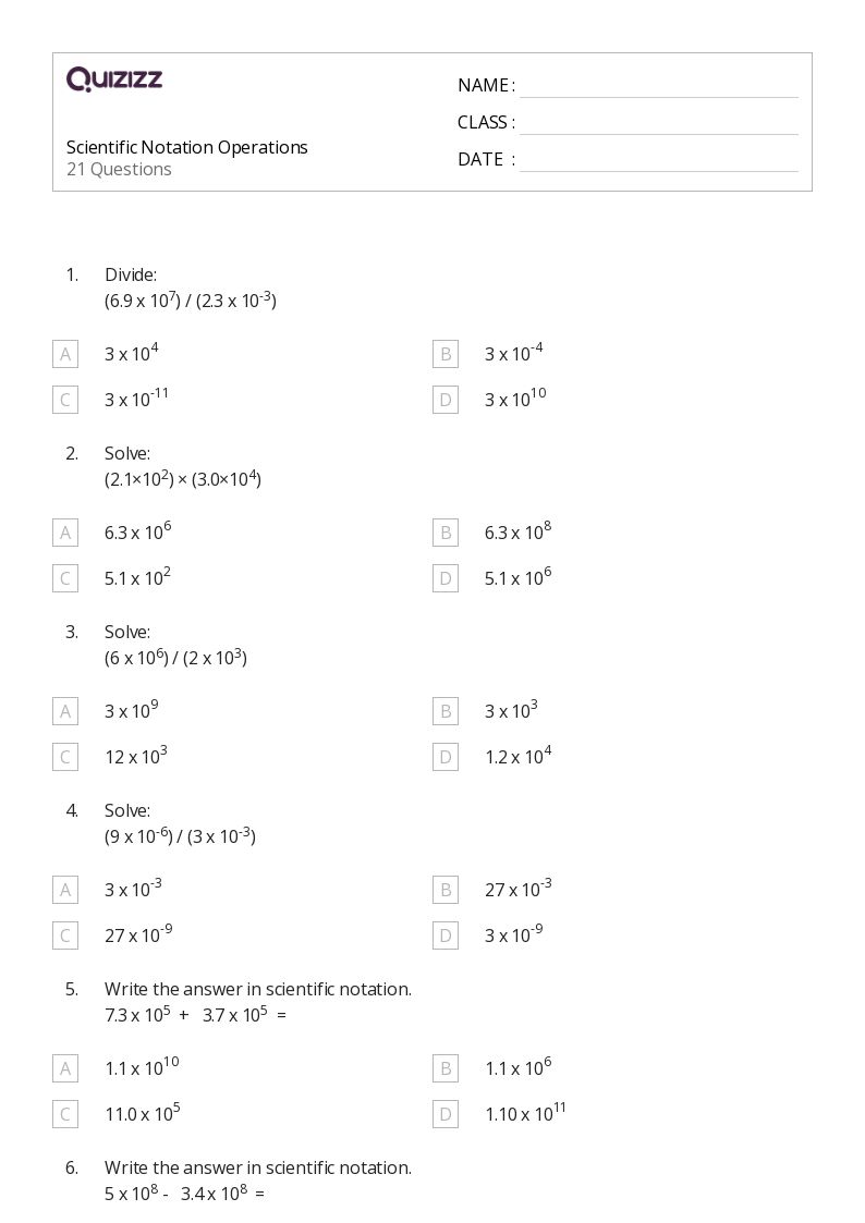 50+ Scientific Notation worksheets for 7th Grade on Quizizz | Free