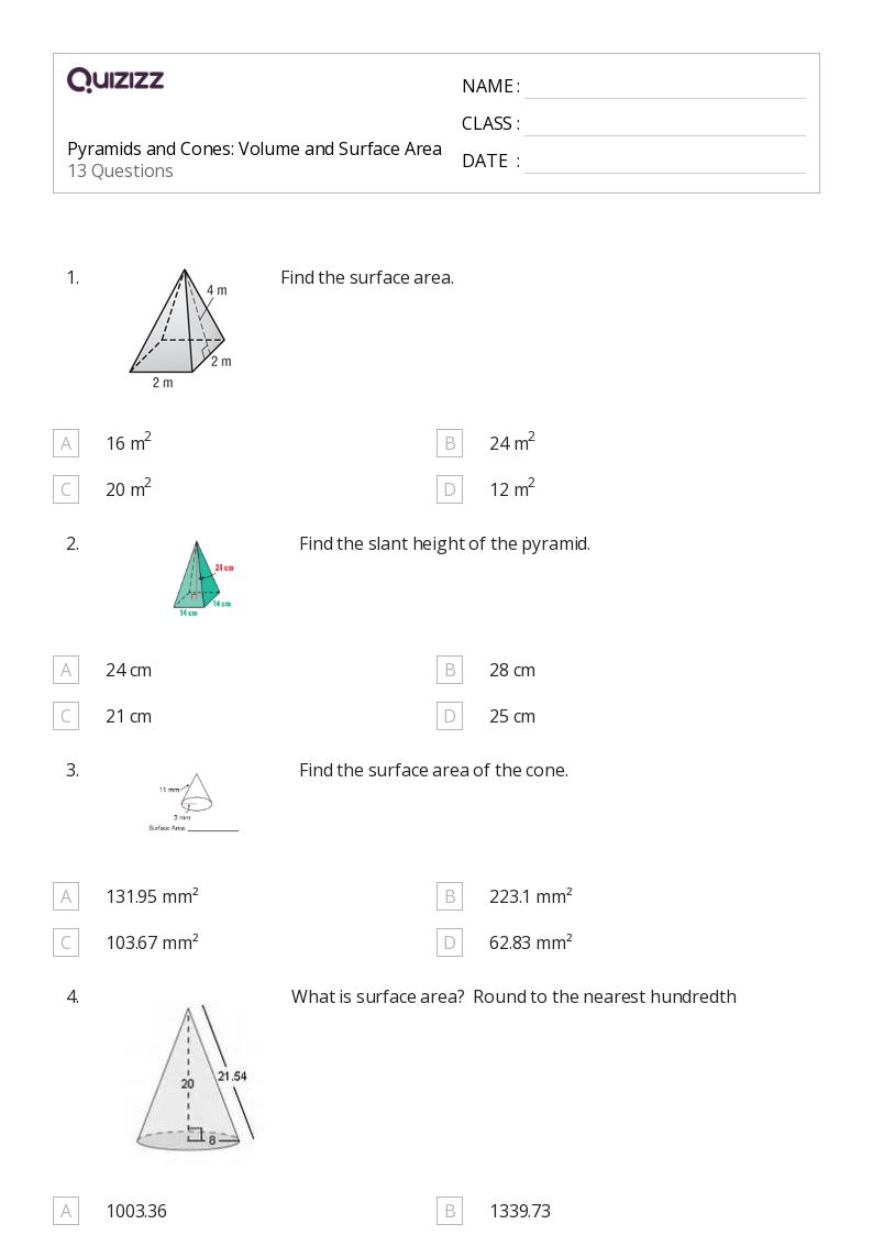 Printable volume and surface area Worksheets Quizizz
