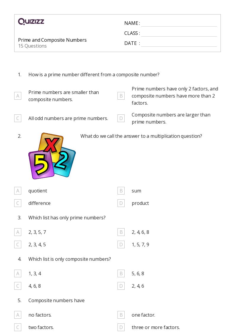50+ Prime and Composite Numbers worksheets on Quizizz Free & Printable