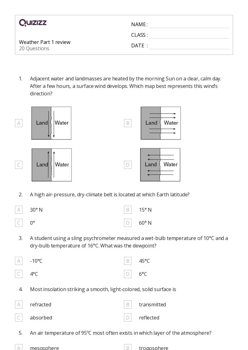 50+ Weather worksheets for Grade 10 on Quizizz Free & Printable