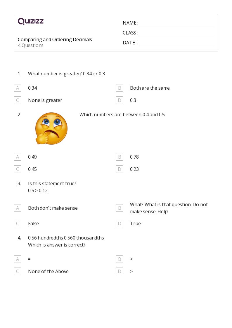 50+ Ordering Decimals worksheets on Quizizz | Free & Printable