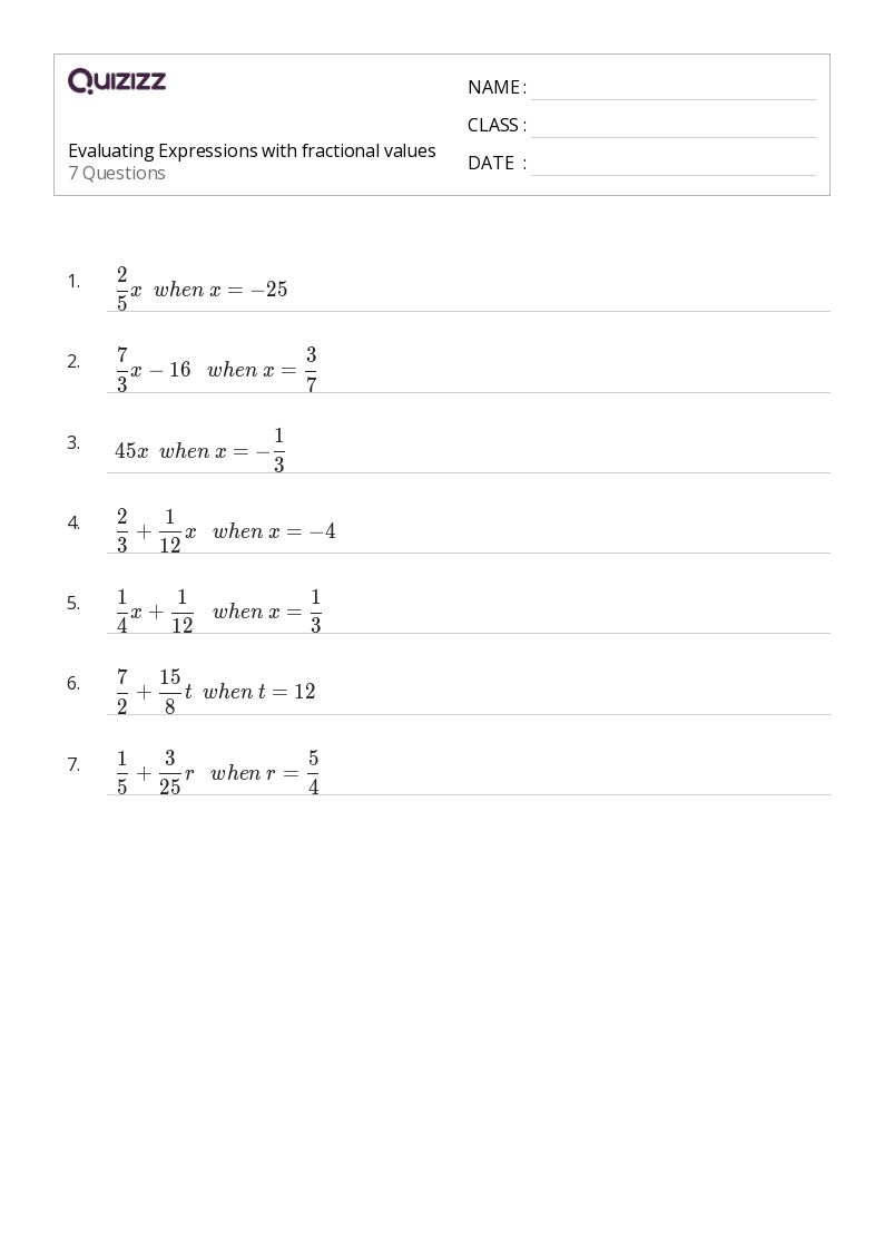 50+ Evaluating Expressions worksheets for 7th Grade on Quizizz | Free