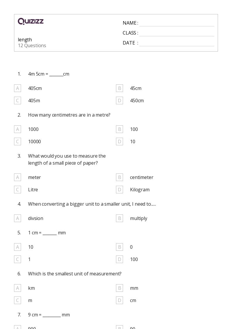 50+ Comparing Length worksheets for 3rd Class on Quizizz Free & Printable