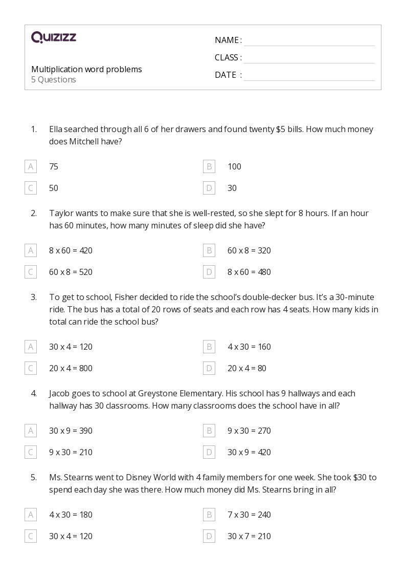50+ Multiplication Word Problems worksheets for 3rd Grade on Quizizz