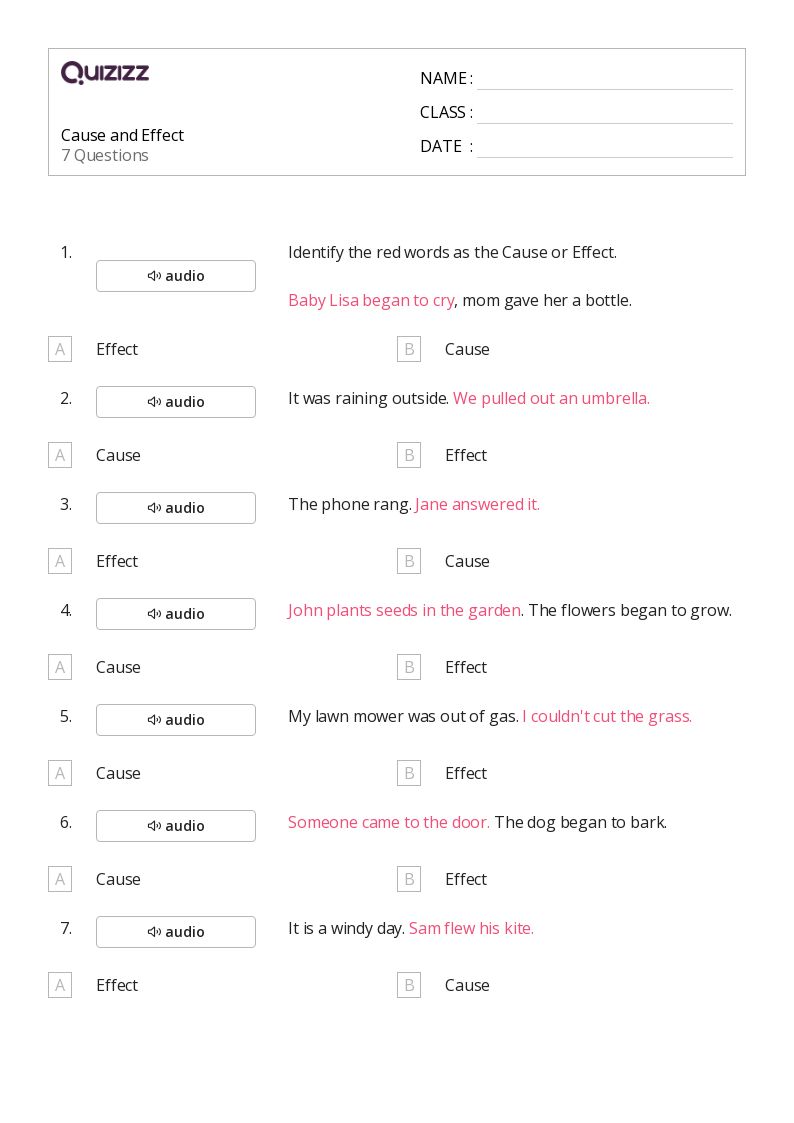 50+ Cause and Effect worksheets for 2nd Grade on Quizizz Free & Printable
