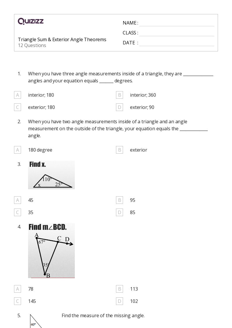50+ Triangle Theorems worksheets for 7th Grade on Quizizz Free & Printable