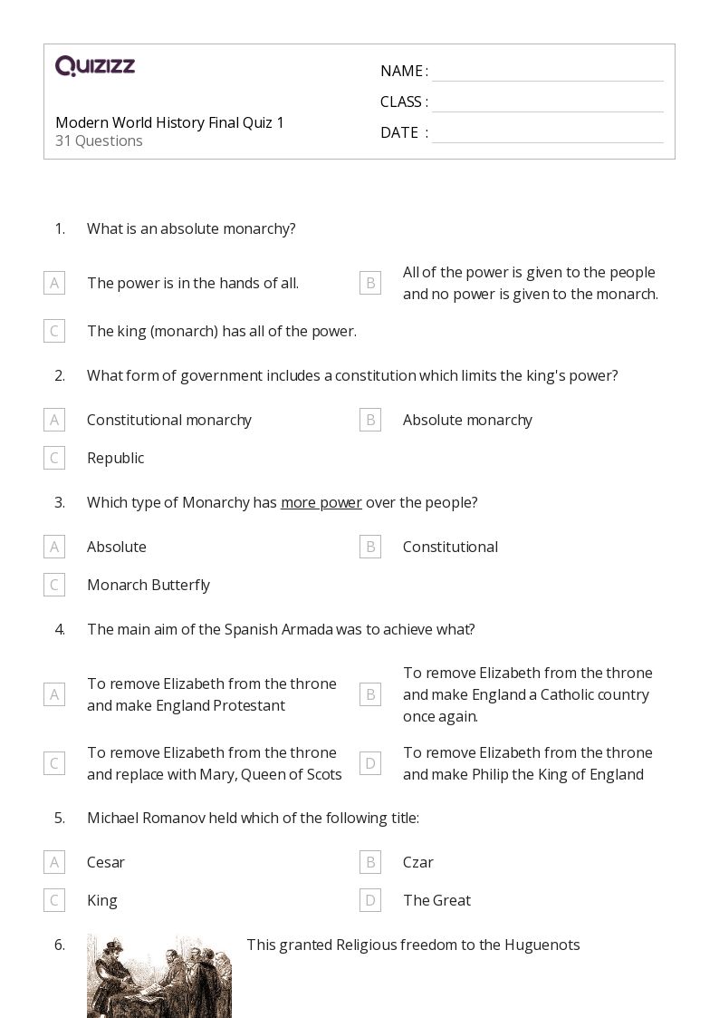 50+ modern world history worksheets for 9th Grade on Quizizz Free