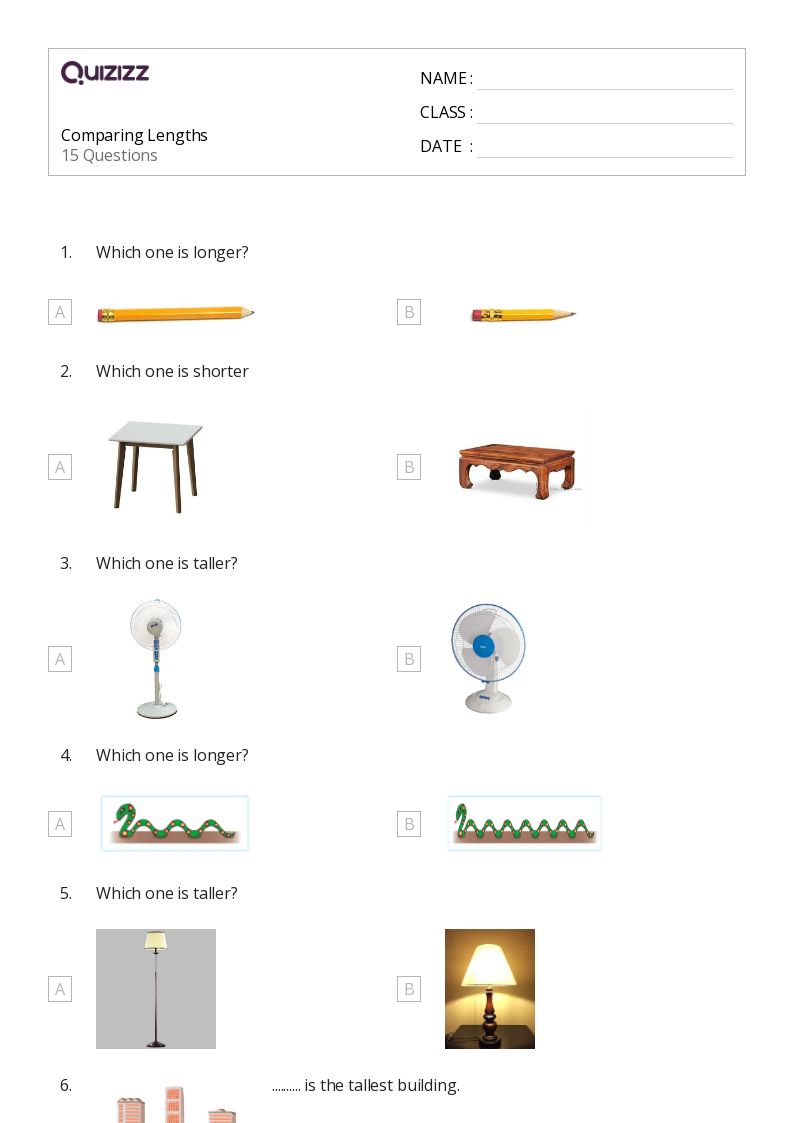50+ Comparing and Ordering Length worksheets for 1st Class on Quizizz Free & Printable