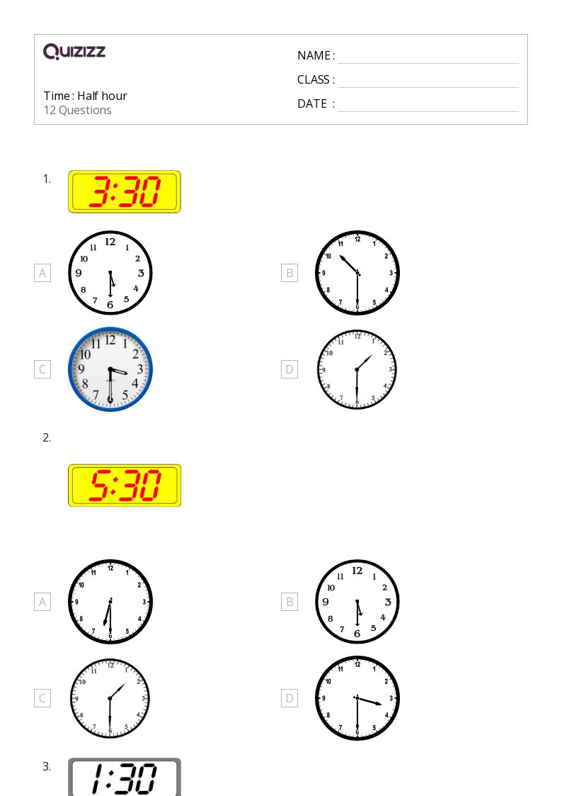 50+ Time to the Half Hour worksheets for Kindergarten on Quizizz Free