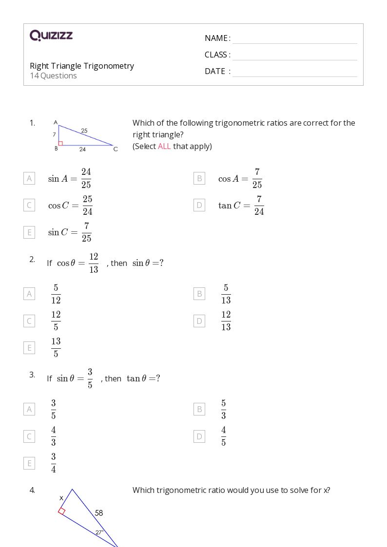 50+ Trigonometry worksheets for 12th Class on Quizizz Free & Printable