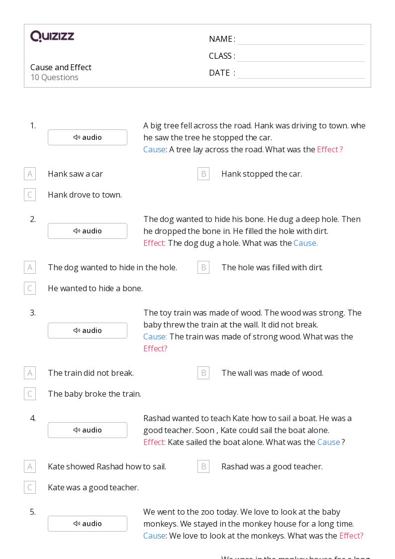50+ Cause and Effect worksheets on Quizizz Free & Printable