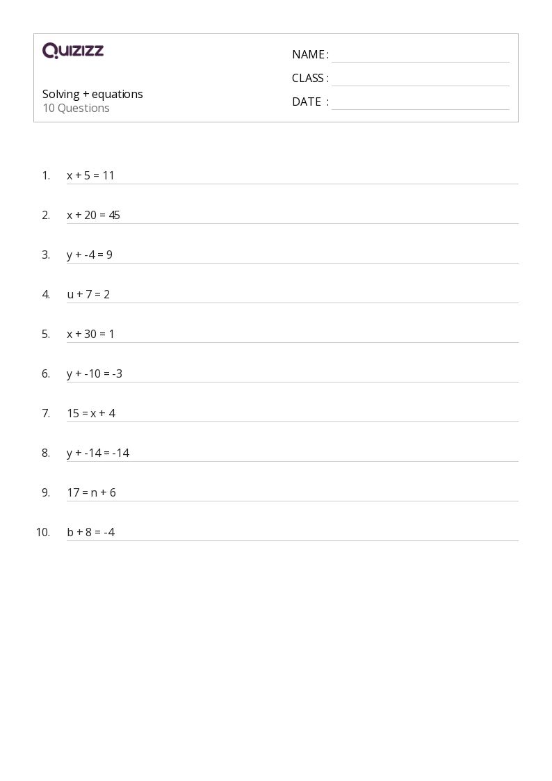 50+ Solving Equations worksheets for 6th Grade on Quizizz | Free