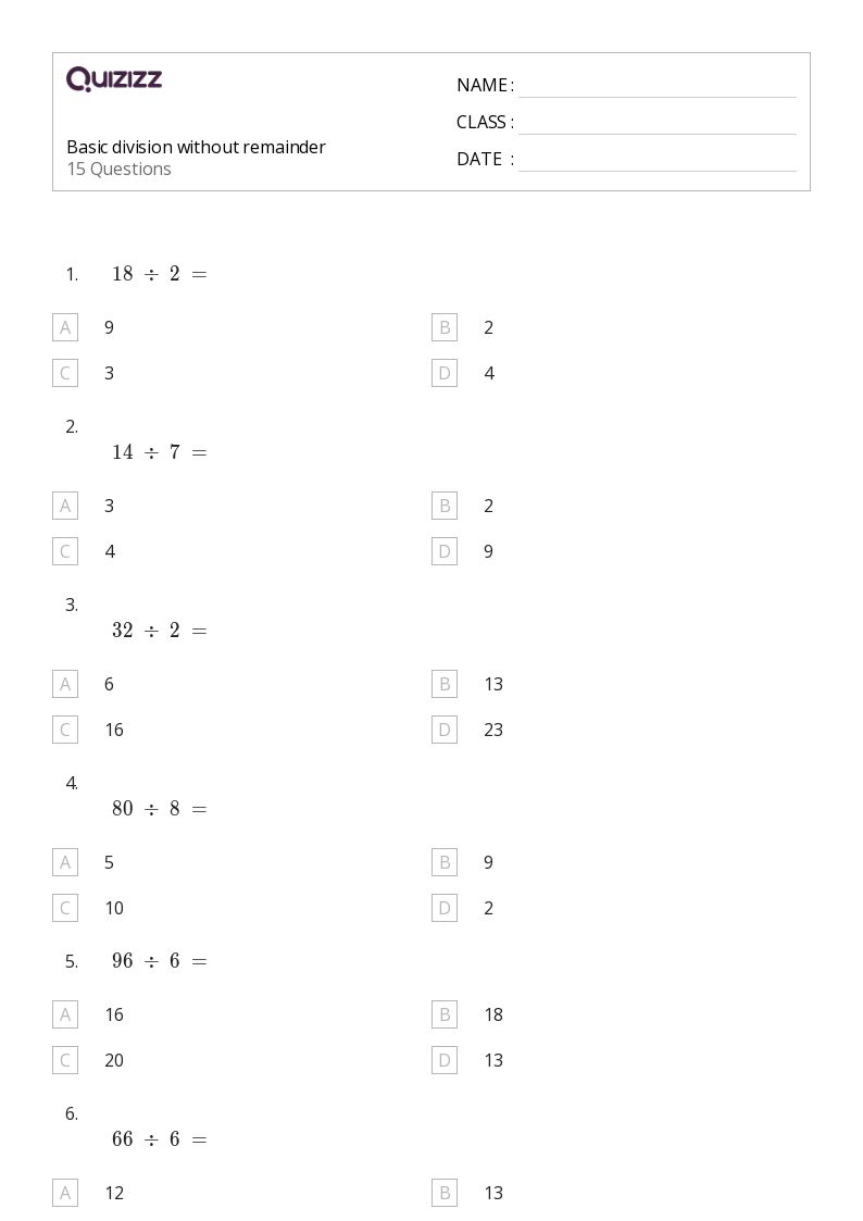 50+ Division without Remainders worksheets for 2nd Grade on Quizizz Free & Printable