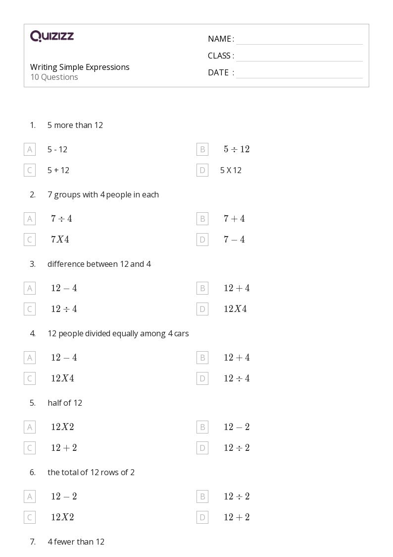50+ Writing Expressions worksheets for 3rd Grade on Quizizz Free & Printable