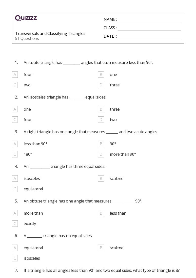 50+ Classifying Triangles worksheets for 7th Grade on Quizizz Free & Printable