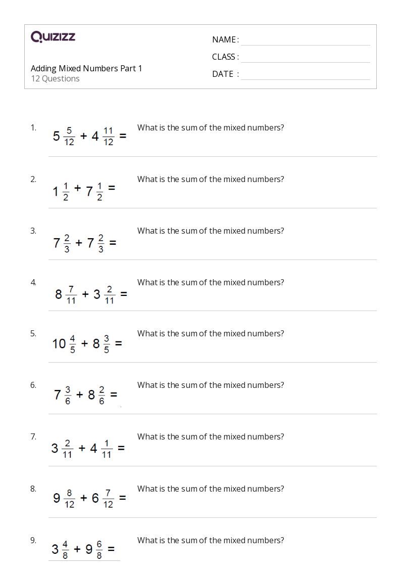 50+ Adding Mixed Numbers worksheets for 3rd Grade on Quizizz Free & Printable