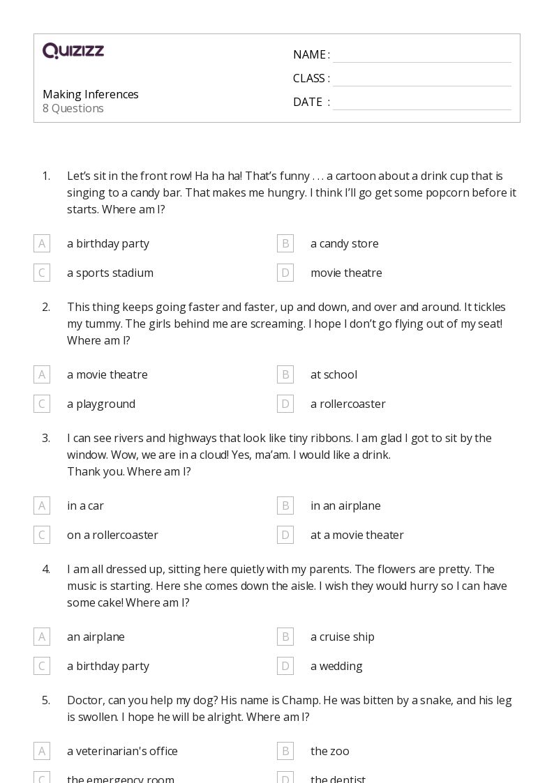 50+ Making Inferences worksheets for 2nd Grade on Quizizz Free & Printable