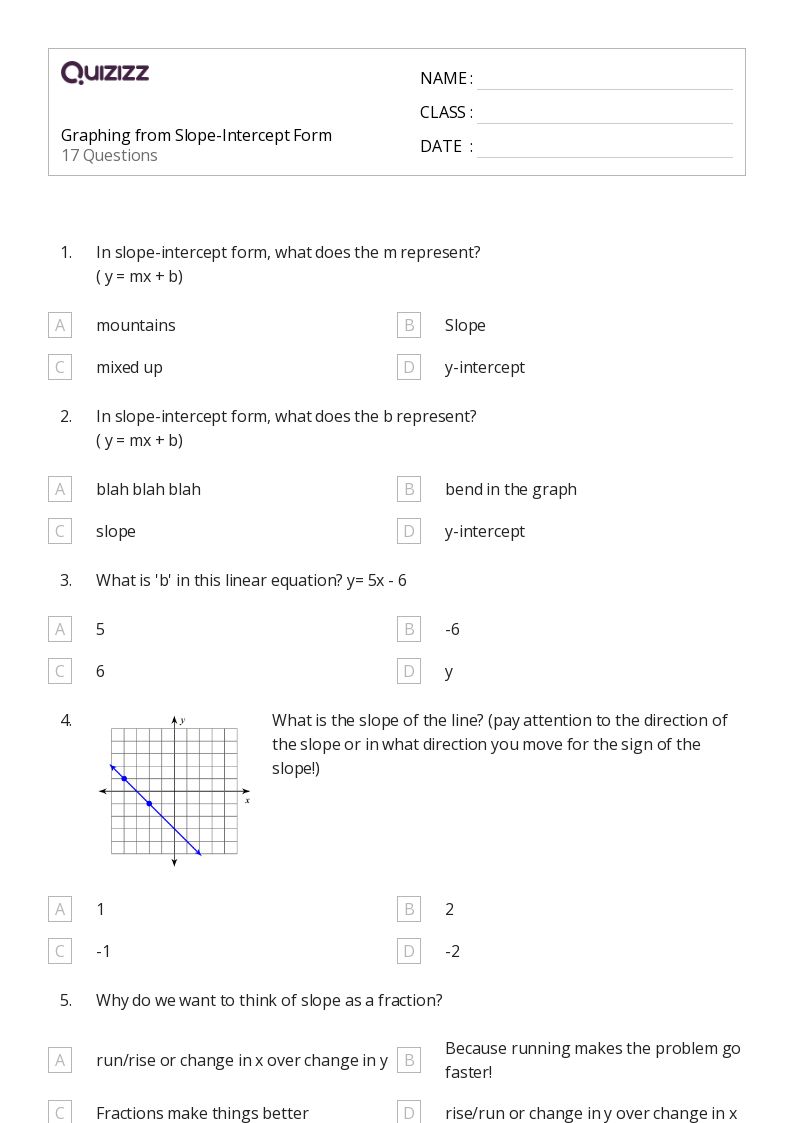 50+ SlopeIntercept Form worksheets for 7th Grade on Quizizz Free & Printable