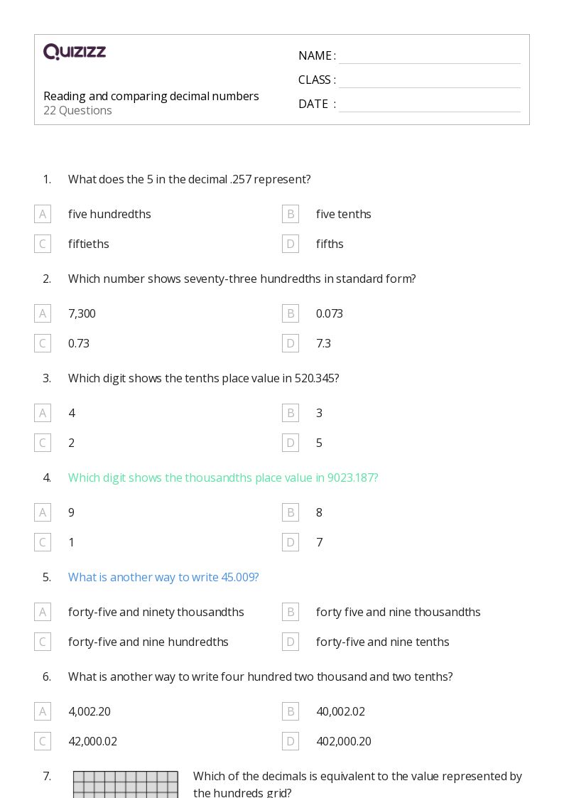 50+ Comparing Decimals worksheets for Grade 5 on Quizizz | Free & Printable