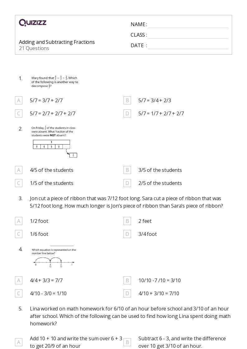 50+ Subtracting Fractions worksheets for 4th Class on Quizizz Free & Printable