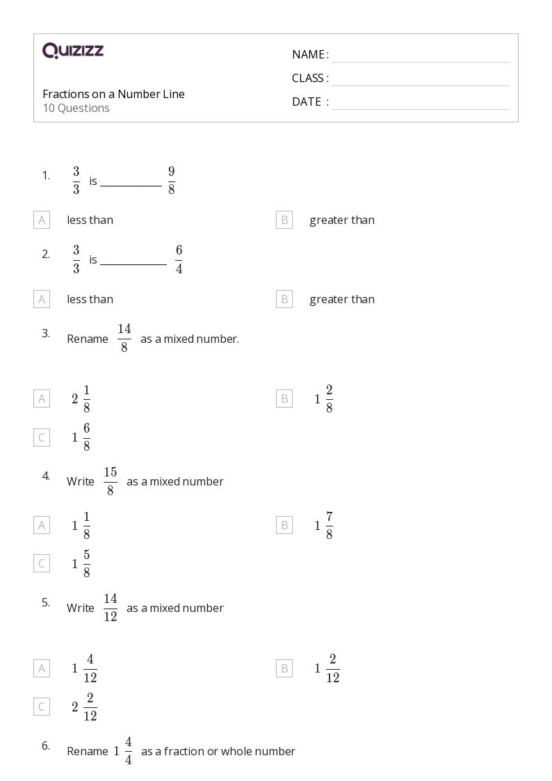 50+ Fractions on a Number Line worksheets for 5th Grade on Quizizz