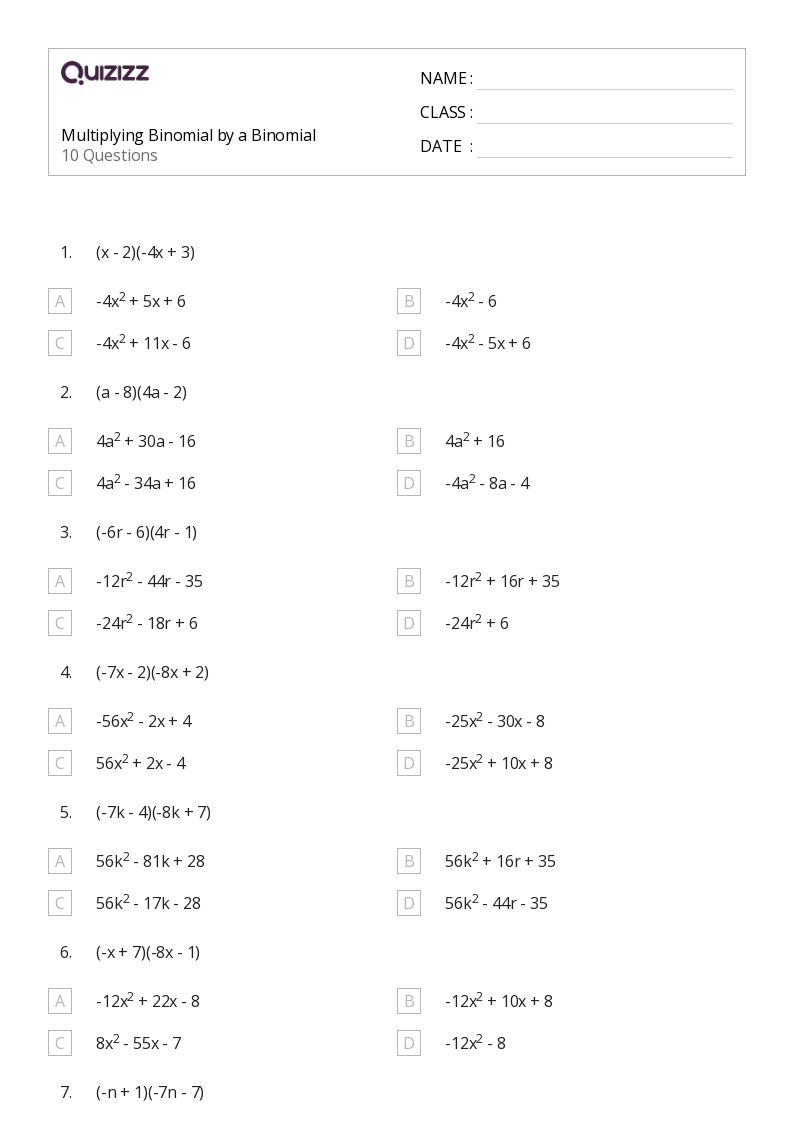 50+ binomial theorem worksheets for 9th Year on Quizizz Free & Printable