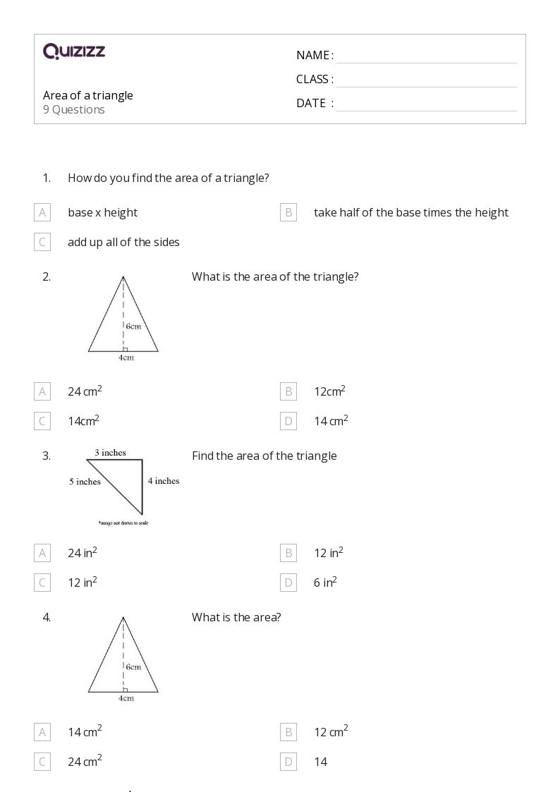 50+ Area of a Triangle worksheets for 8th Class on Quizizz Free