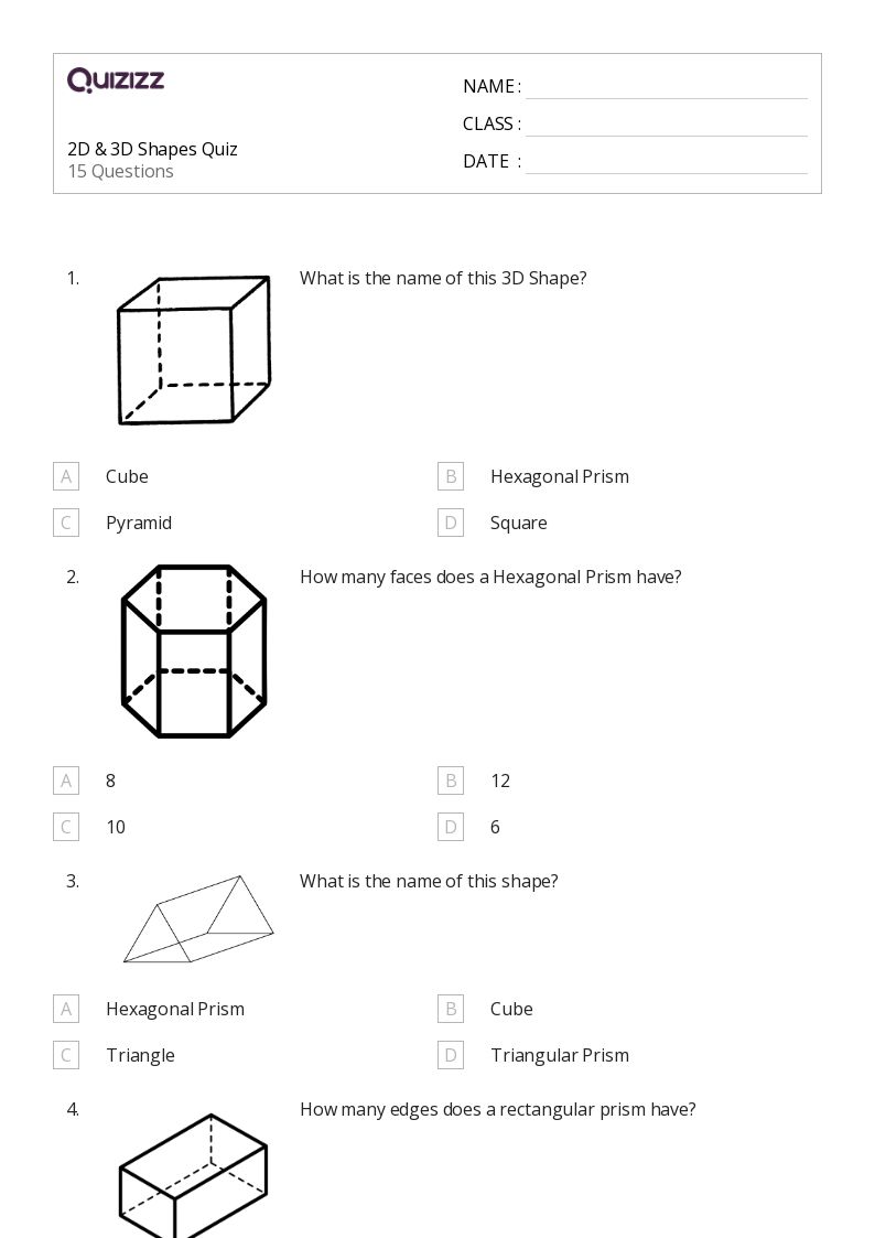 50+ 3D Shapes worksheets for 2nd Class on Quizizz Free & Printable