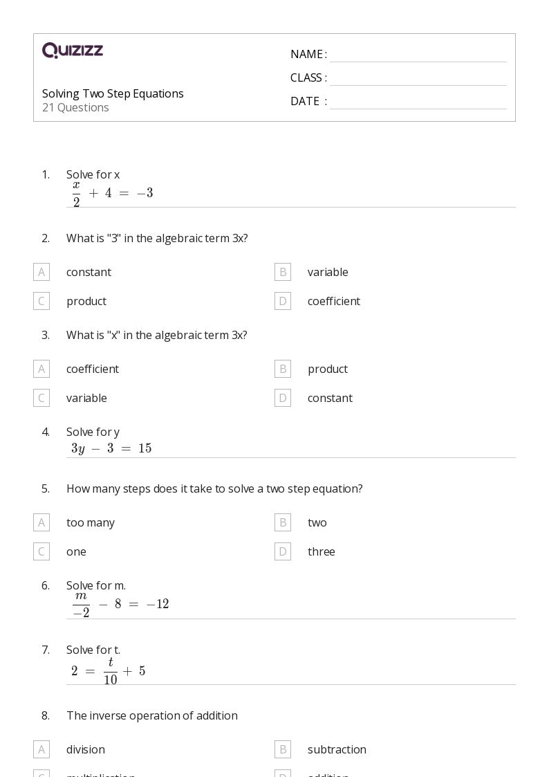 50+ TwoStep Equations worksheets for 5th Grade on Quizizz Free & Printable